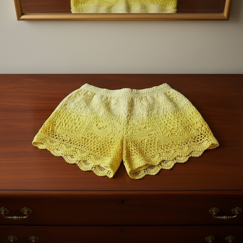 Raga Yellow Crochet Women Boho Shorts - Size M